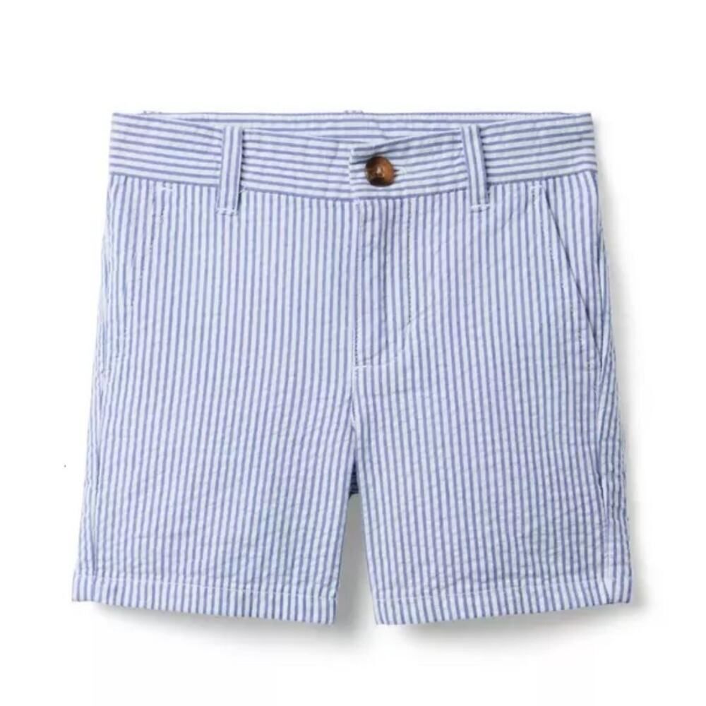 Janie and Jack Boys Striped Seersucker Short Size4  Atlantic blue stripe NEW WT